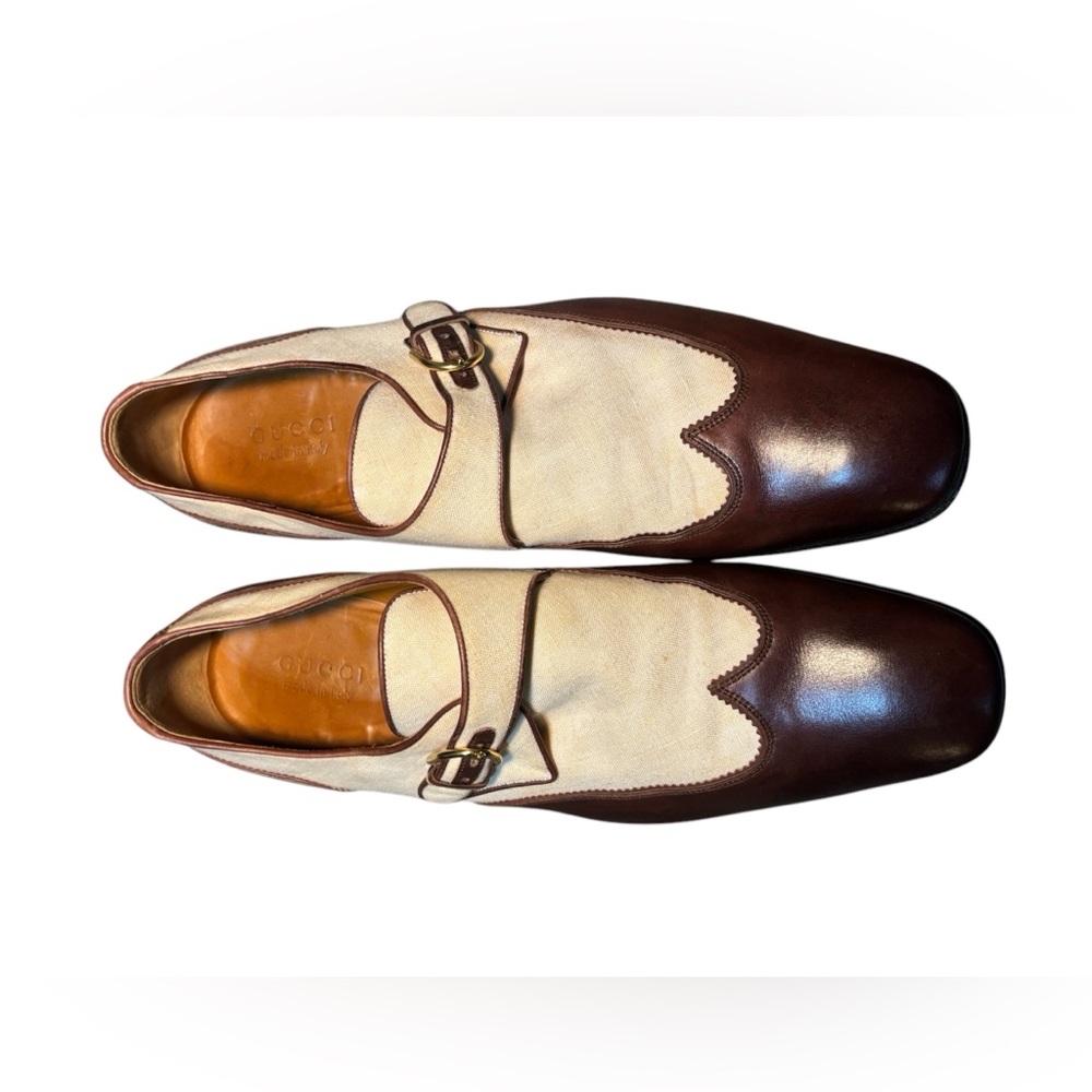 GUCCI Brown Leather and Cream Cloth Oxford Shoes 11D